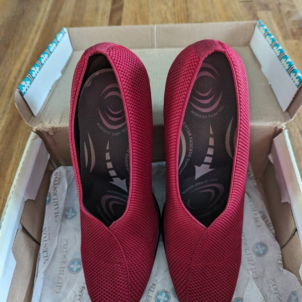 COPY - Charleston Shoe Company Women's Size 9 Red Stretch Fabric V Toe Stacked …
